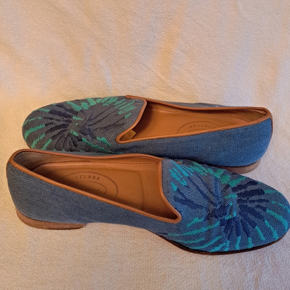 STUBBS & WOOTTON Blue Smoking Slippers Loafers Shoes - 11 - Picture 4 of 9